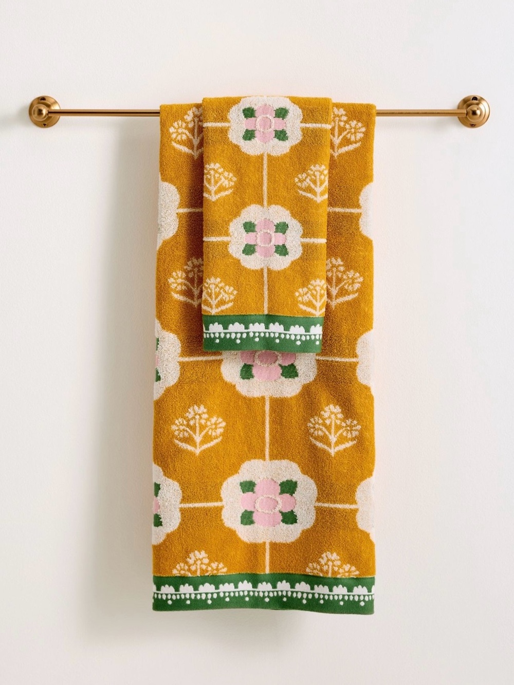 Anthropologie Flora Cotton Woven Floral Bath Towel and Hand Towel